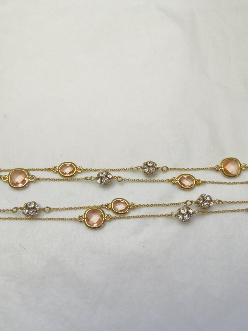 Delicate Rhinestone & Faceted Pink Stone Chain - Picture 7 of 11